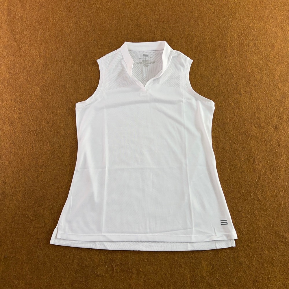 Three Sixty Six Womens Small White Textured Sleeveless Golf Polo Top New